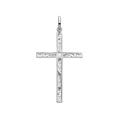 Silver solid cross engraved G61044E