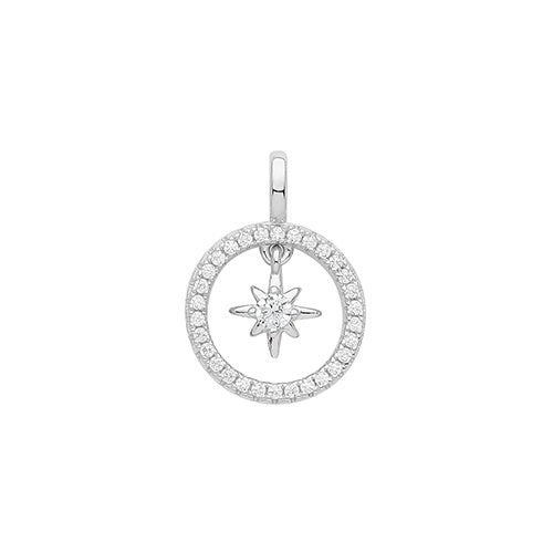 Silver CZ Set Star in Circle Pendant G61091