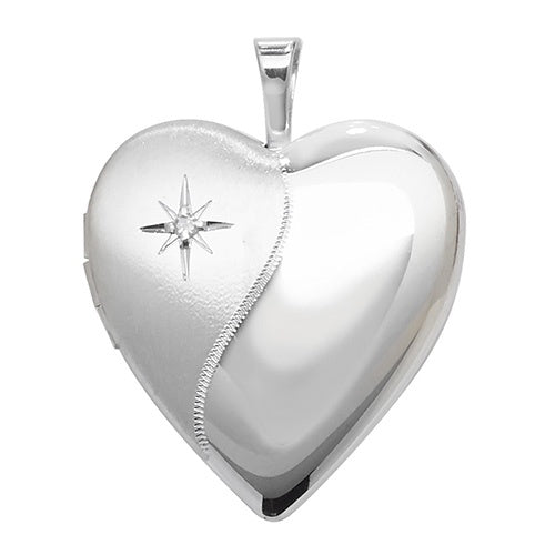 Silver 0.01ct Diamond Set Heart Shaped Locket G6910D
