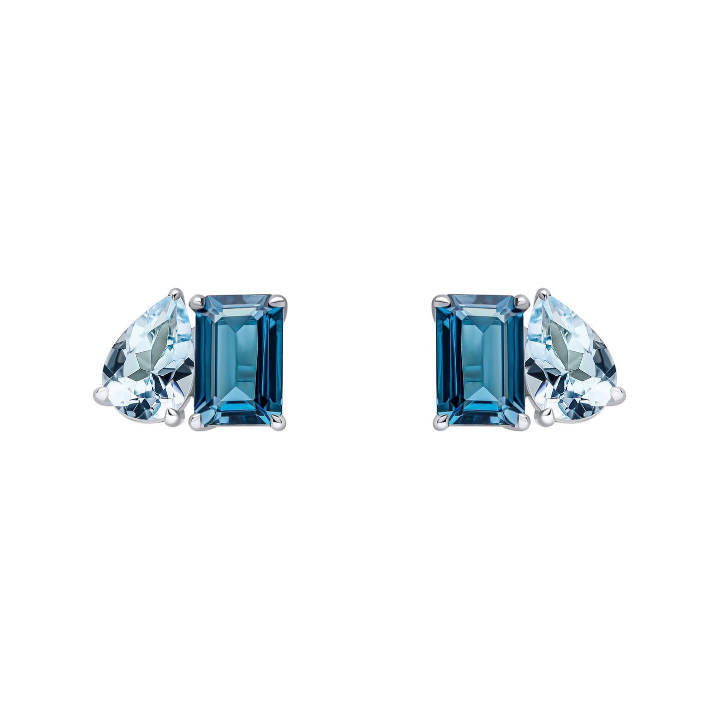 9ct White Gold Toi et Moi Blue Topaz Stud Earrings