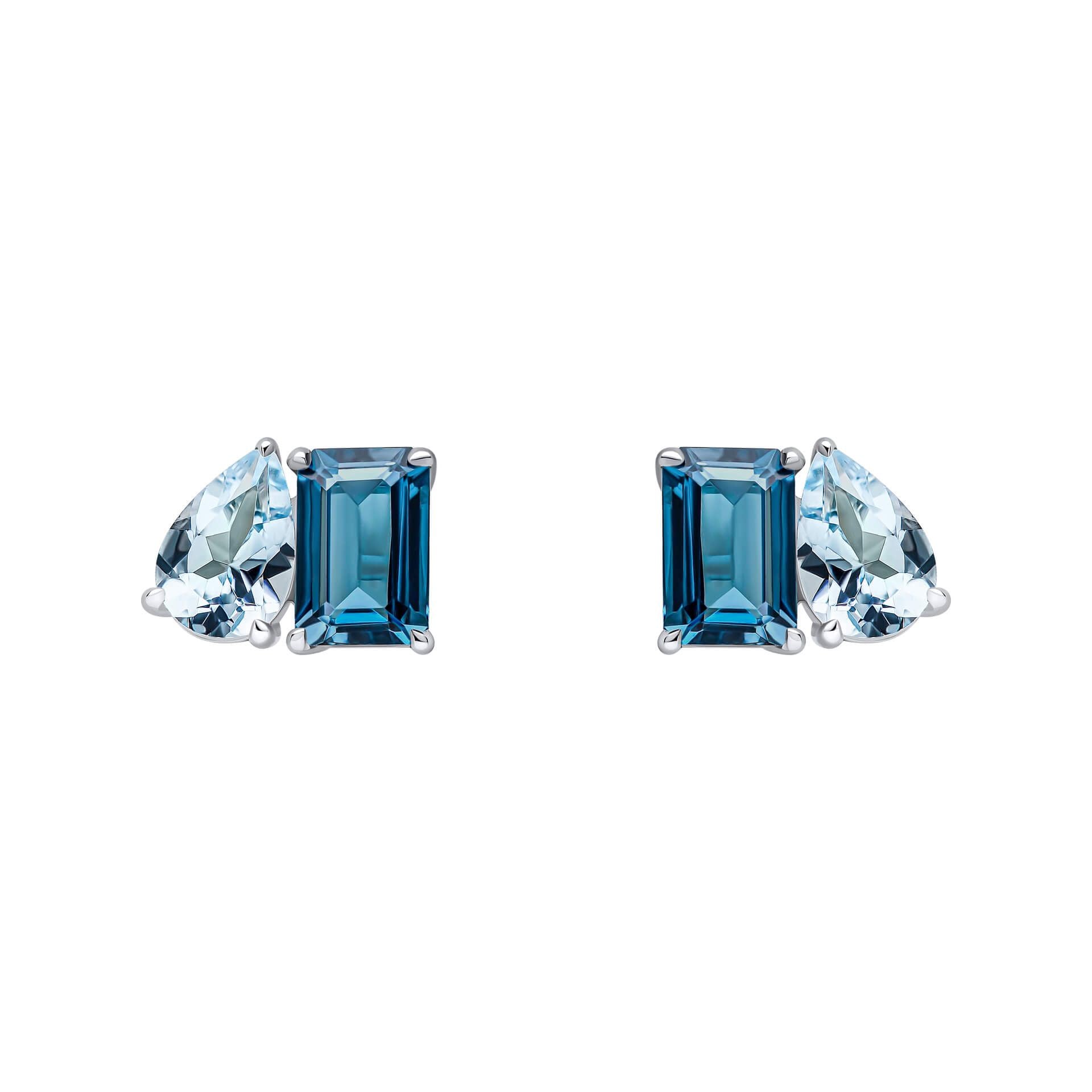 9ct White Gold Toi et Moi Blue Topaz Stud Earrings