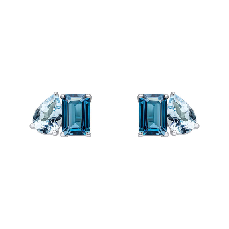 9ct White Gold Toi et Moi Blue Topaz Stud Earrings