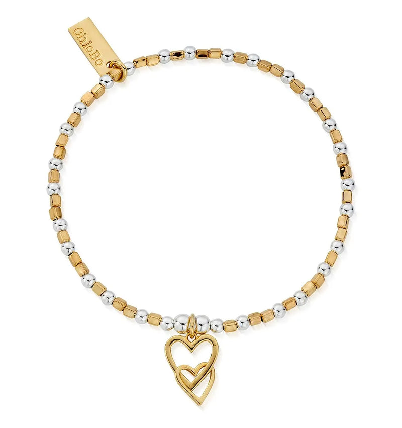 ChloBo Gold Plated & Silver Interlocking Love Heart Bracelet GMBCFB1069
