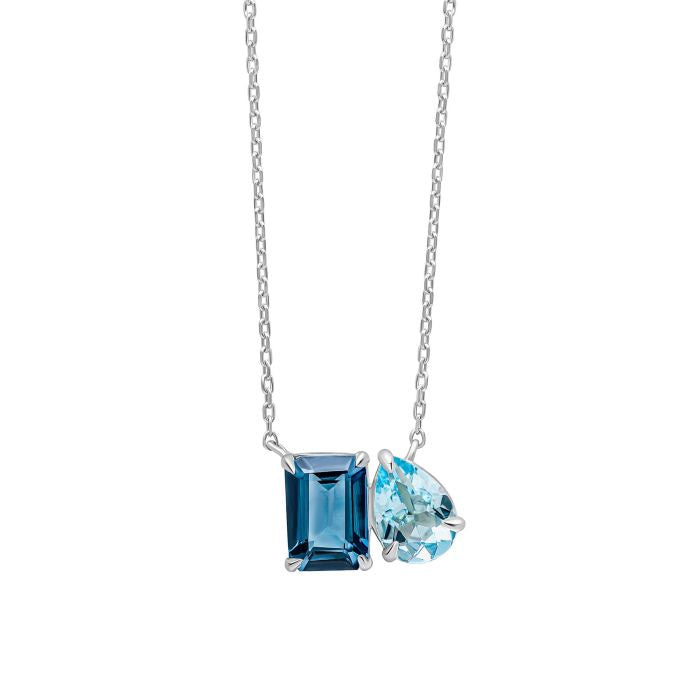 9ct White Gold Toi et Moi Blue Topaz Necklace