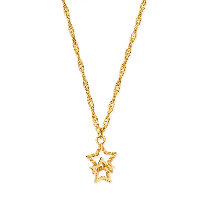 ChloBo Gold Twisted Rope Chain Interlocking Star Necklace GNTR3441