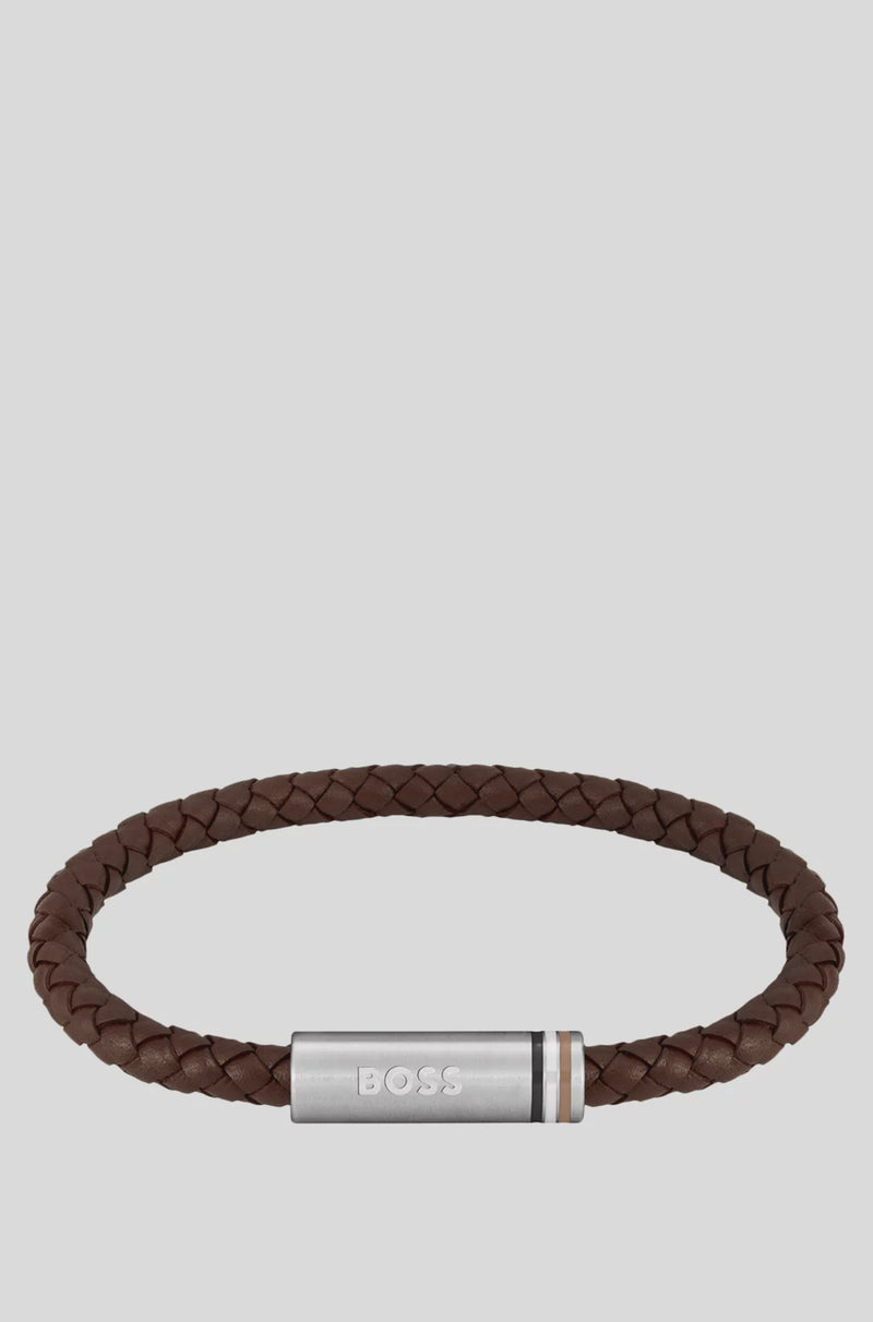 Boss Brown Braided Leather Bracelet 1580623