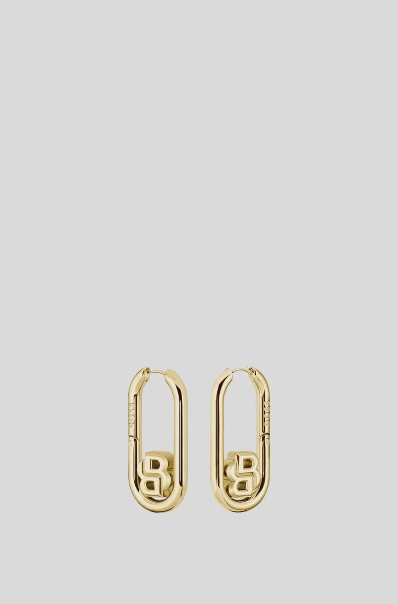 Boss Gold Tone Hoop Earrings with double B 1580629