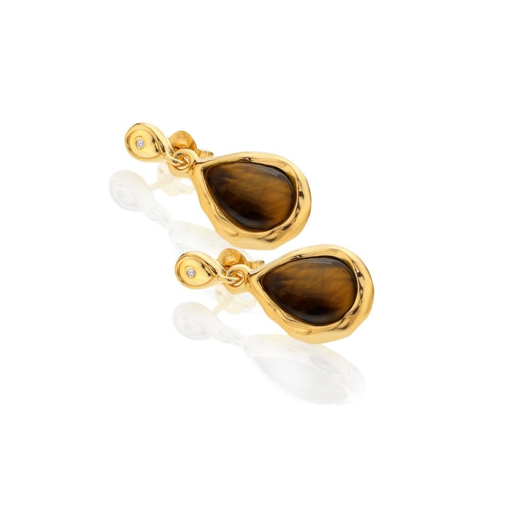 Hot Diamonds X Gem YGP Teardrop Earrings Tigers Eye DE819