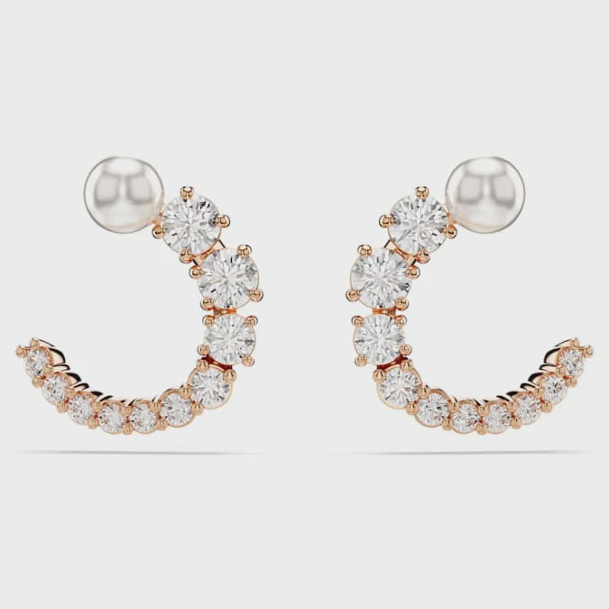 Swarovski Matrix Crystal & Pearl Rose Plated Hoop Earrings 5692264