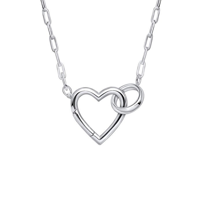 Silver Open Heart Linked Necklace N4601
