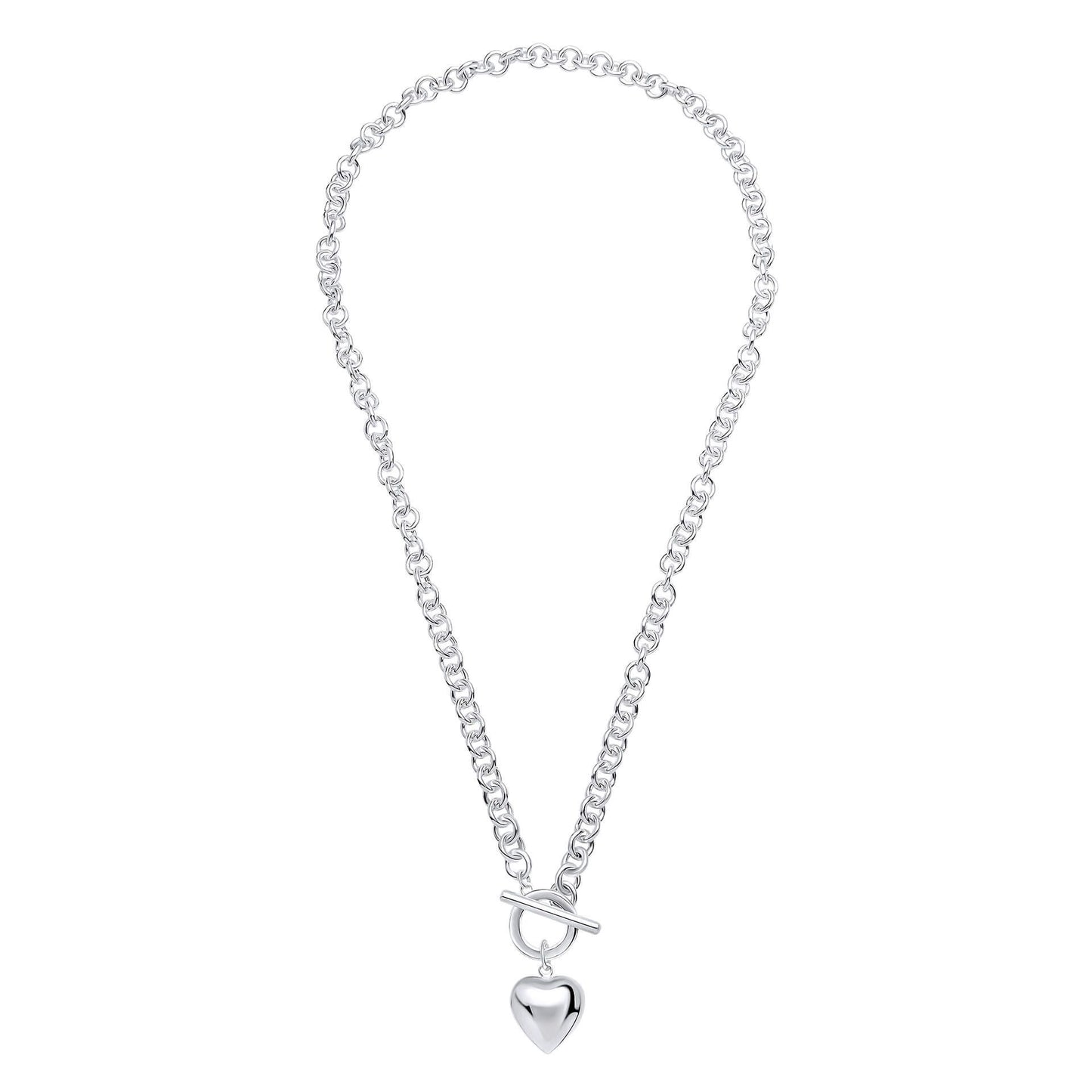 Silver Puff Heart T-Bar Chain Necklace N4602