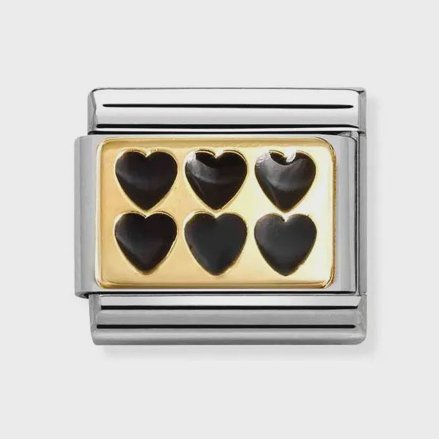 NOMINATION Gold Black Enamel Line Hearts Charm 030284-67