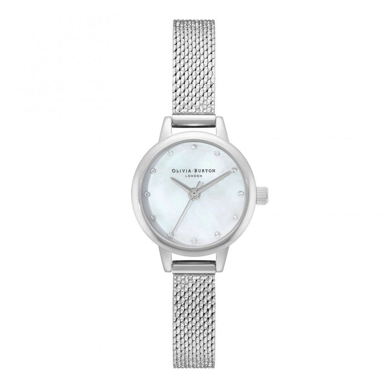 Olivia Burton Silver Boucle Mesh Watch Mini Dial White MOP  24000120