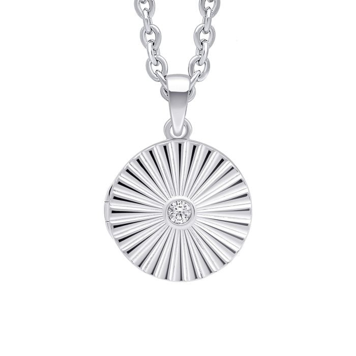Silver Sunburst Round Locket Pendant P5442C