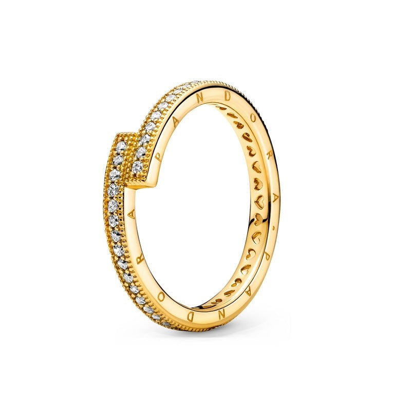 PANDORA 14k Gold Plated PANDORA Logo 169491C01- Size 52