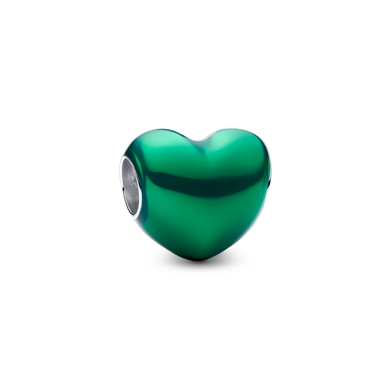 PANDORA Silver Heart Charm Transparent Green 793337C07