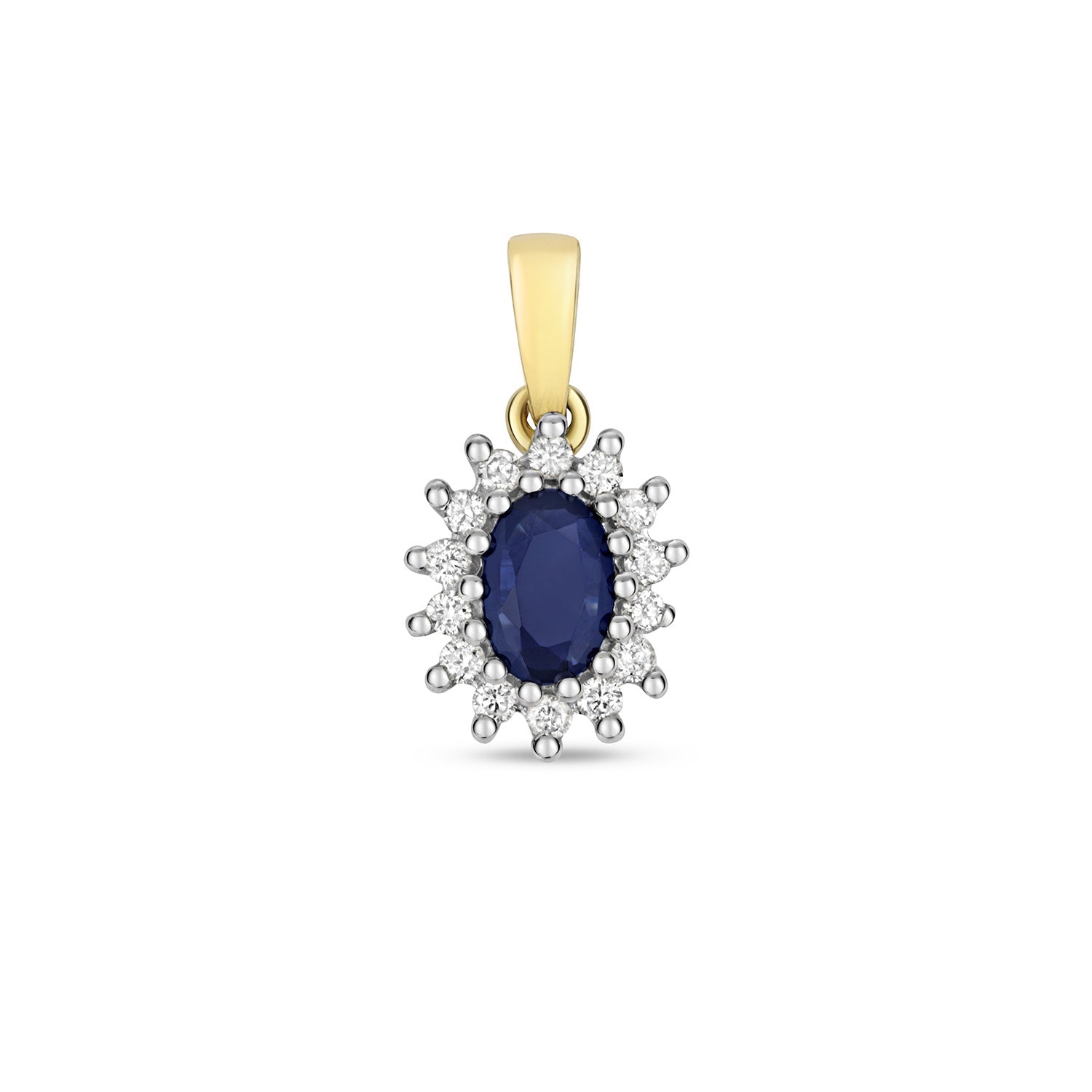 9ct Gold Oval Sapphire and Diamonds Cluster Pendant PD224S