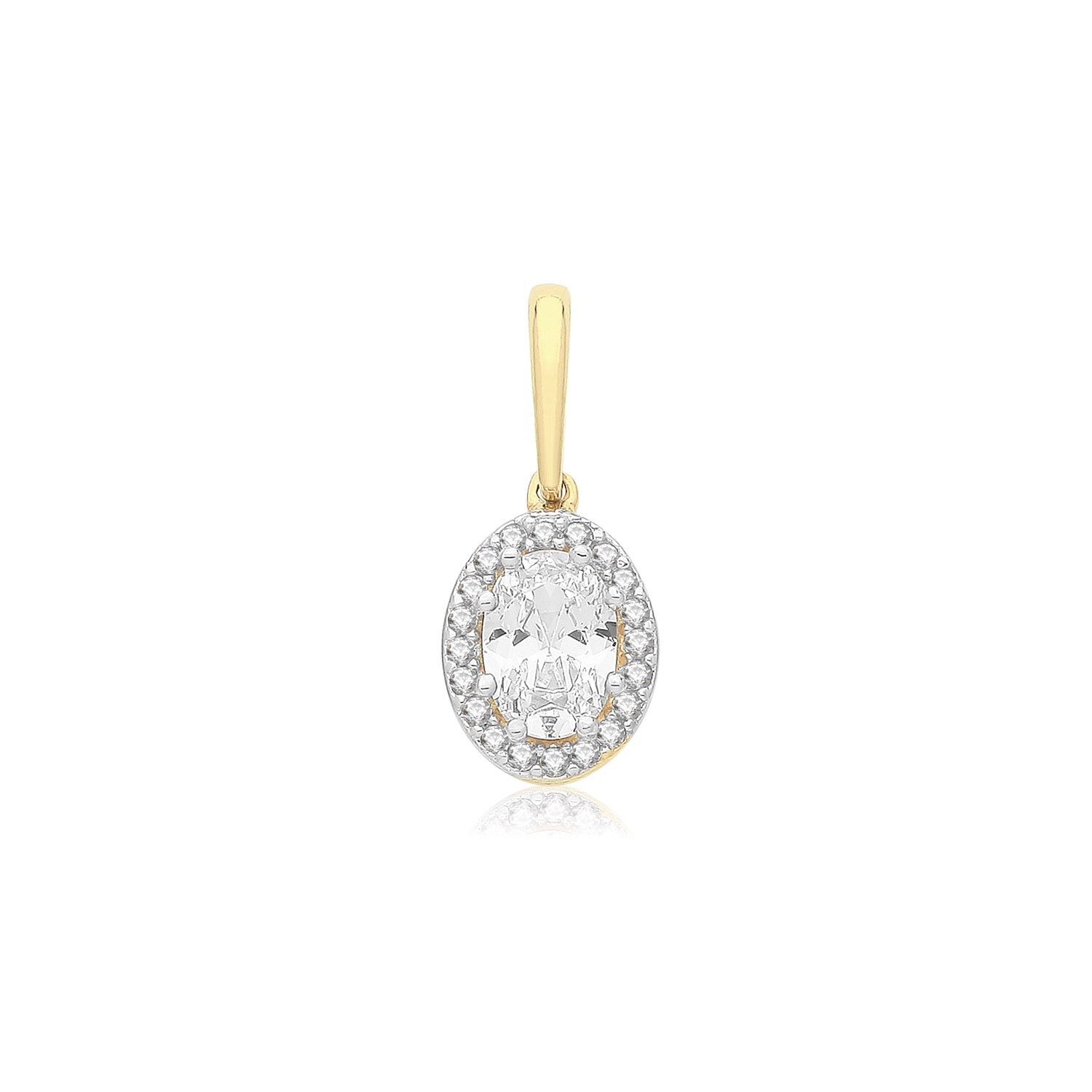 9ct Gold Oval CZ Halo Pendant PN1015