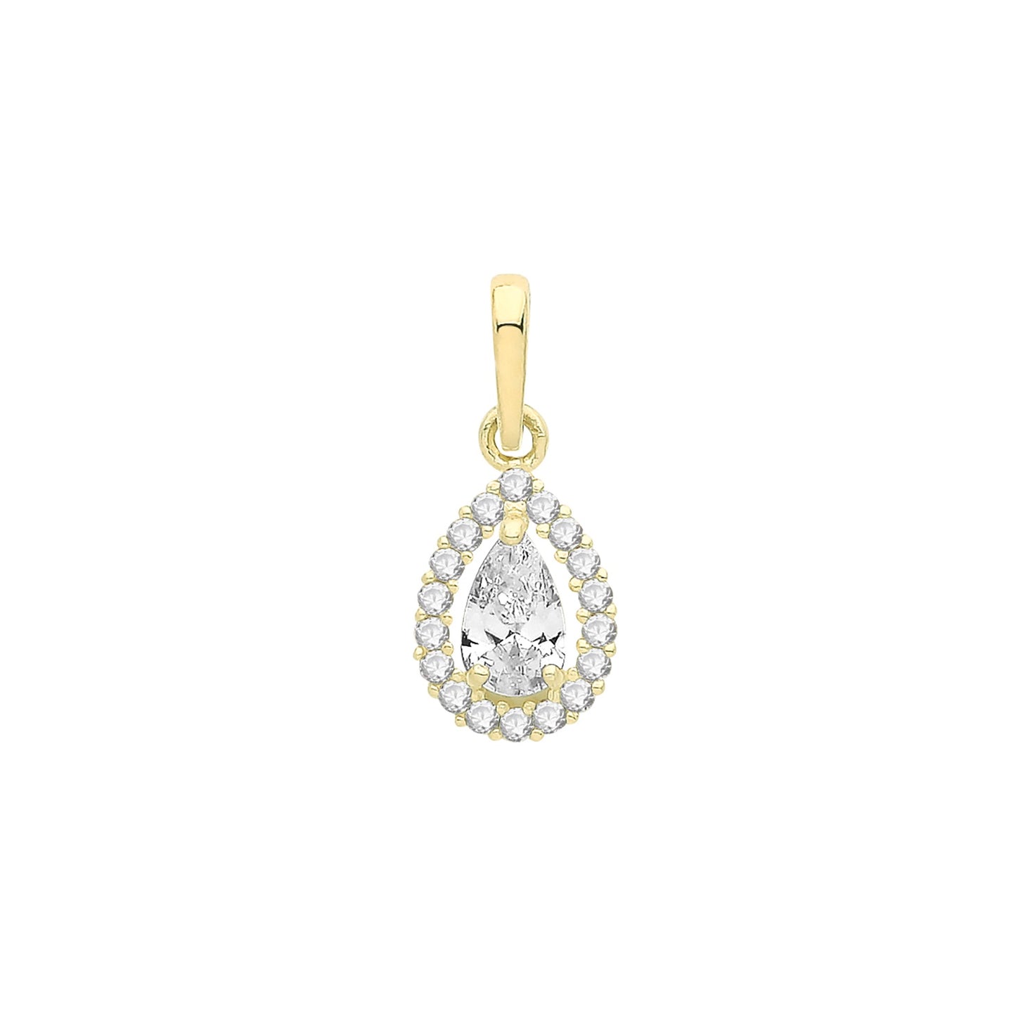 9ct Gold Pear Shaped CZ Halo Pendant PN1248