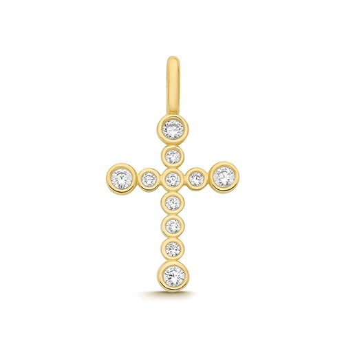 9ct Yellow Gold Rubover set CZ Cross Pendant