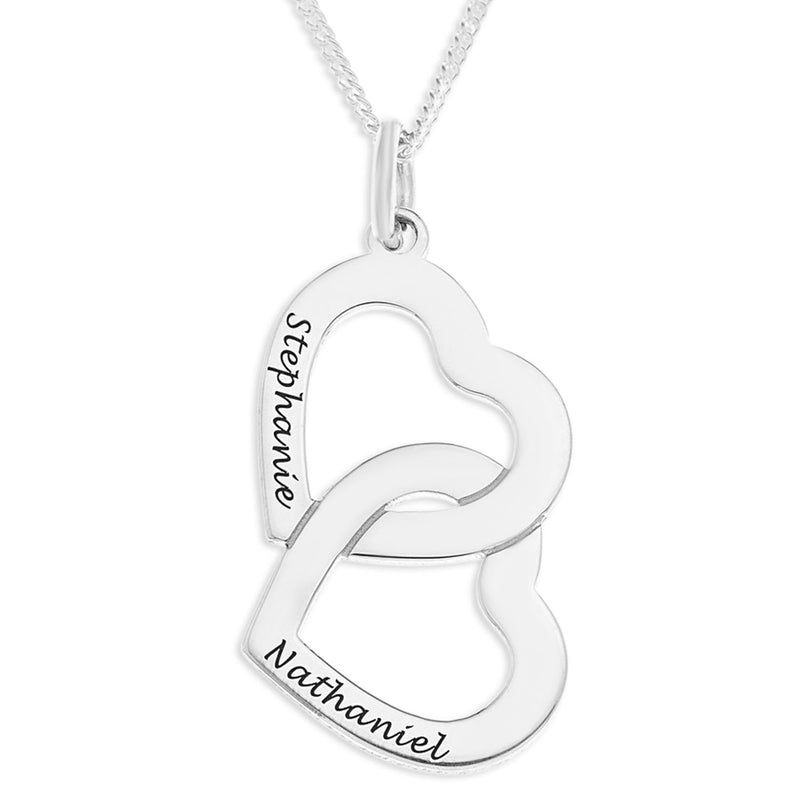 Silver Intertwined Hearts Necklace Personalised