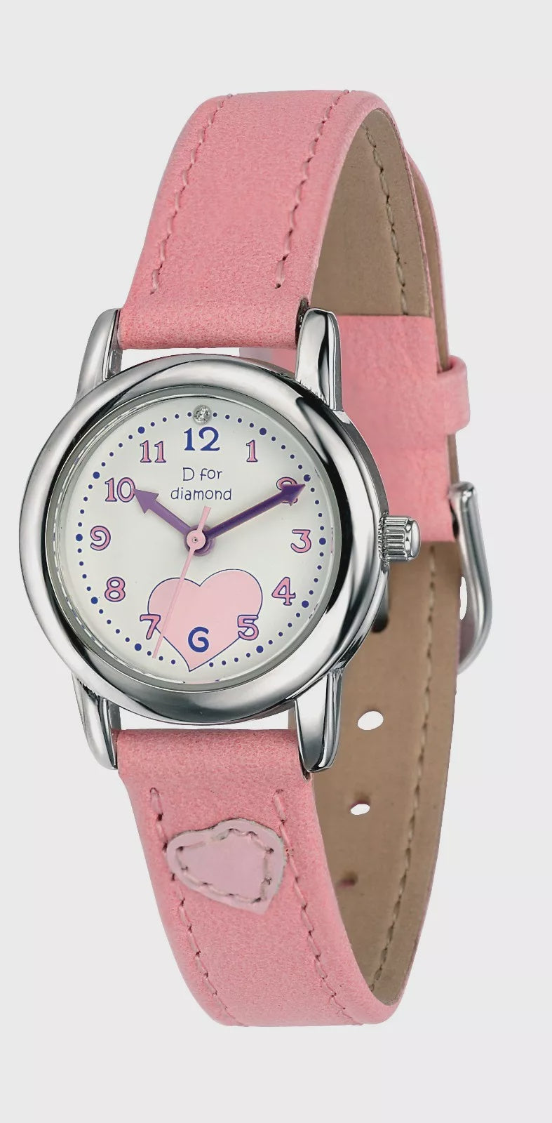 D for Diamond Girls watch pink strap heart dial Z783