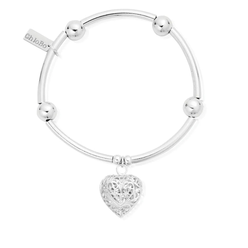 ChloBo Womens Noodle Ball Filigree Heart Bracelet SBNB050