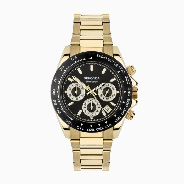 Sekonda Gents Circuit Chronograph Gold Alloy Watch Black Dial 30203