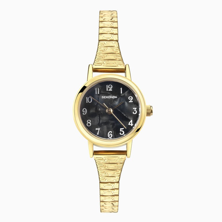 Sekonda Gold Tone Expandable Watch Black MOP Dial 40677