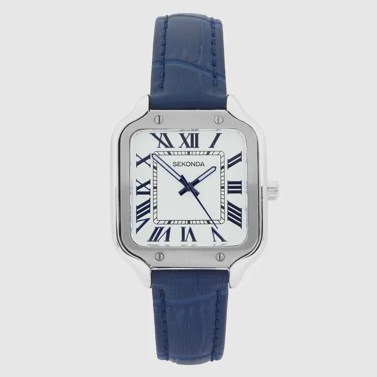 Sekonda Watch Rene Ladies Watch Silver Tone Case and Blue Leather Strap 40738