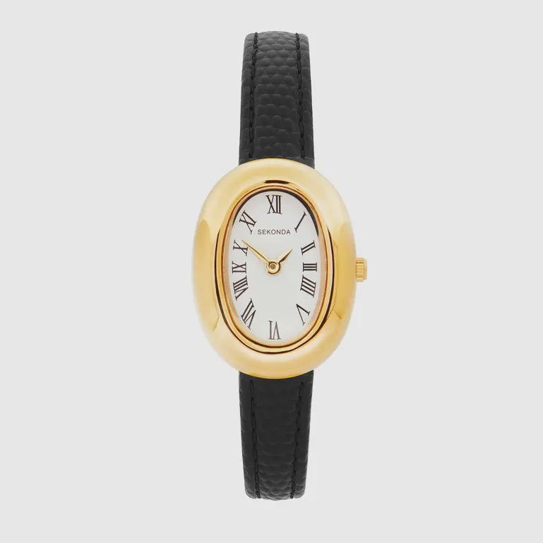 Sekonda Watch Bellamy Ladies Watch Gold Tone Case and Black Leather Strap 40743
