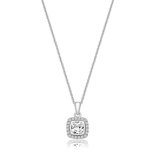 Silver & Co Bezel Set Cushion Halo Style CZ Pendant SPG0005CZ
