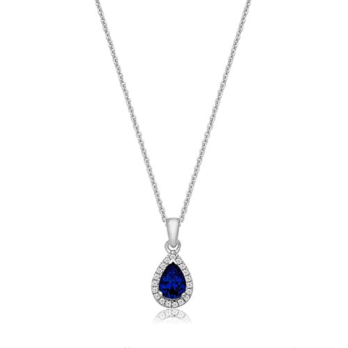Silver & Co Blue Pear Shaped CZ Halo Set Pendant SPG0015SA