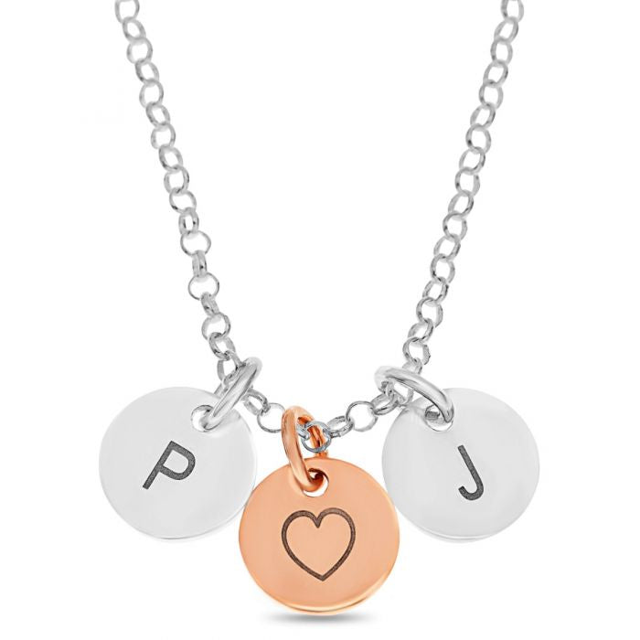 Silver & Rose Three Disc Love Heart Necklace - Personalised