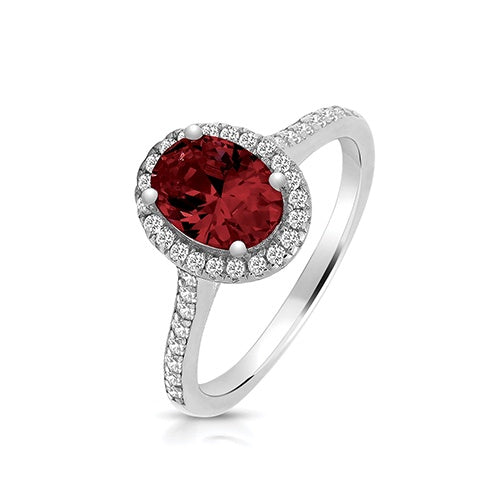 Silver Claw Set Halo Ring with Red Oval Stone SRG0025RU