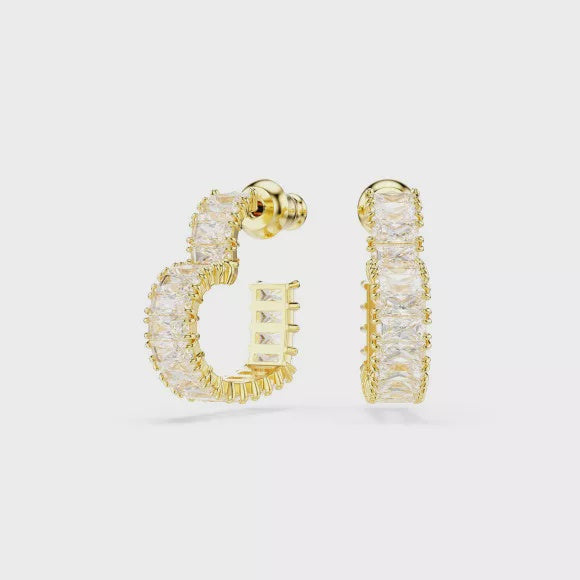 Swarovski Matrix Baguette Cut Gold Plated Heart Shaped Hoop Earrings 5693512