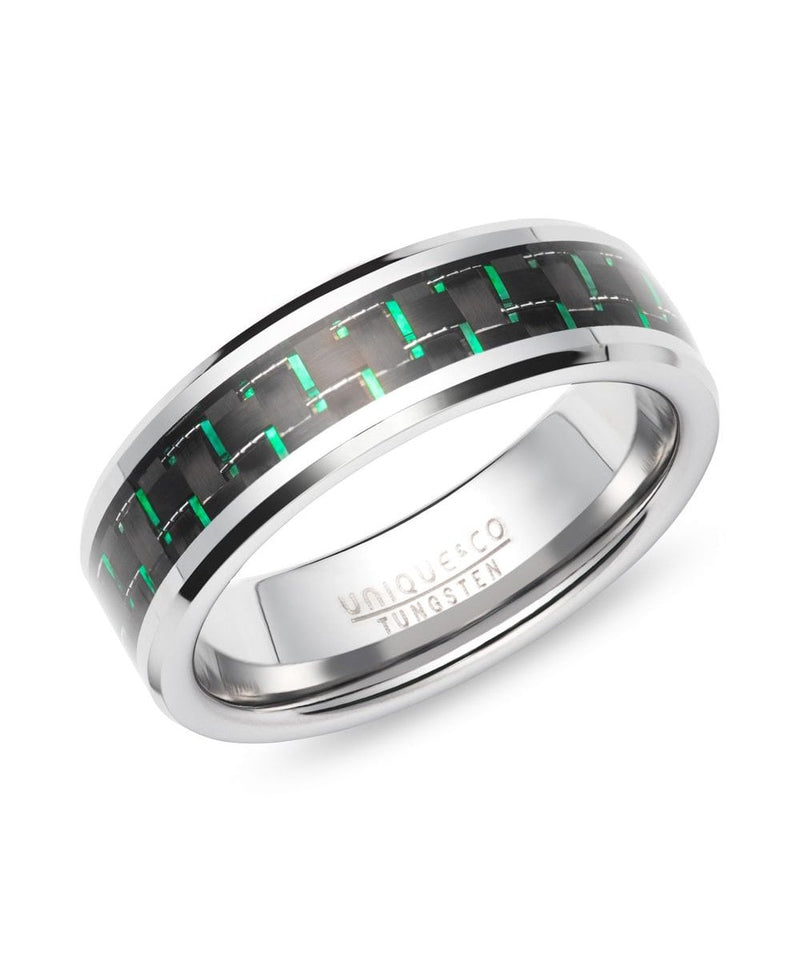 Unique & Co Tungsten Carbide Green Carbon Fibre Ring  TUR-196