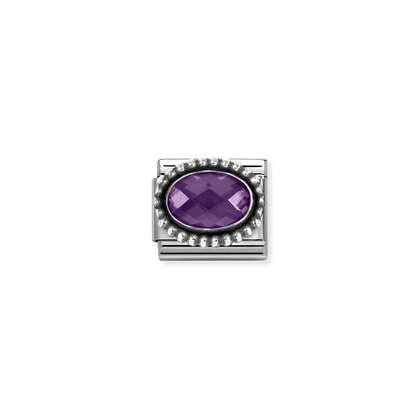 NOMINATION Silver Oval Faceted Purple Stone Oxidized Beaded Setting 330607-001