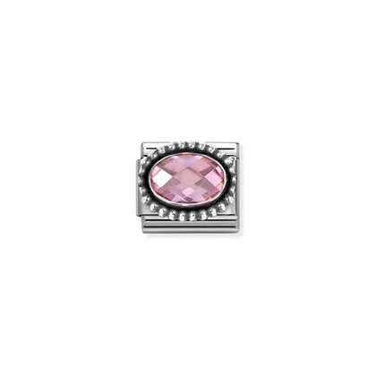 NOMINATION Silver Oval Faceted Pink Stone Oxidized Beaded Setting 330607-003