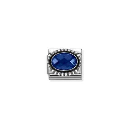 Nomination Silver Oval Faceted Dark Blue Stone Oxidized Beaded Setting 330607-007