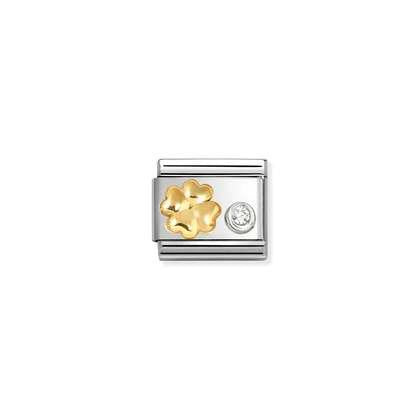 NOMINATION Gold Raised Four-Leaf Clover White CZ 630301-03