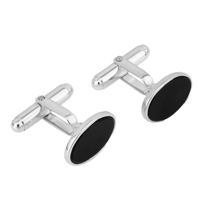 Silver Oval Onyx Cufflinks