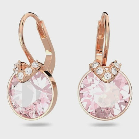Swarovski Bella V Round, Pink, Rose Gold-Tone Plated Drop Earrings 5662114