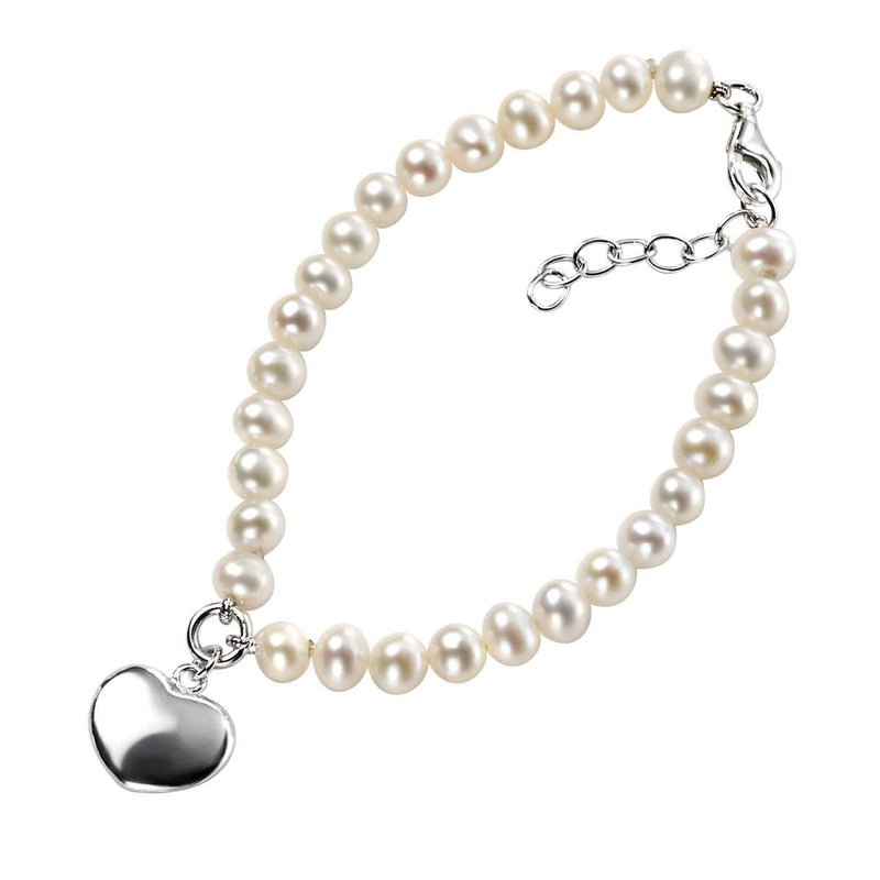 Silver White Pearl with Heart bracelet 18+3cm engravable