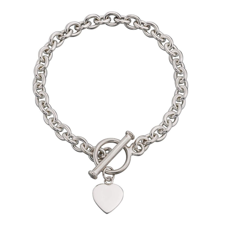 Silver Heart Tag T-Bar 20cm Bracelet Engravable