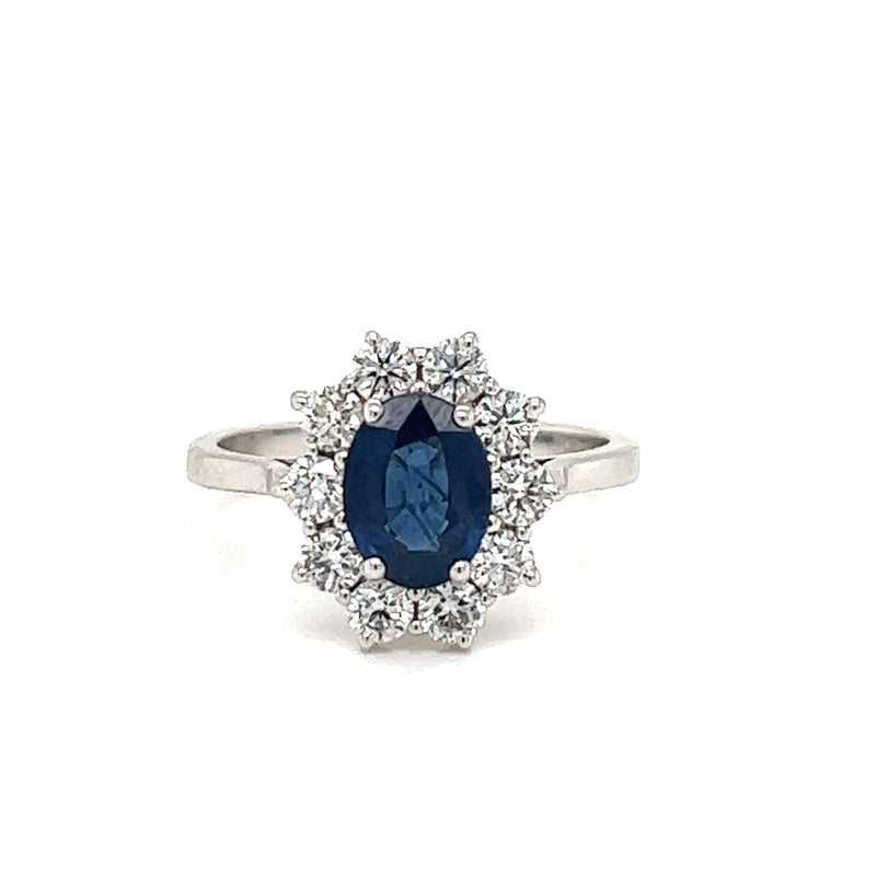 18ct White Gold Sapphire & Diamond Oval Cluster Ring - 5982
