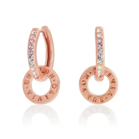 Olivia Burton Bejewelled Classics Rainbow Interlink Huggie Hoops Rose Gold OBJRBE03