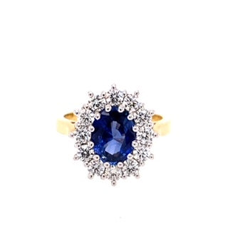 18ct Gold Sapphire Diamond Oval Cluster Ring
