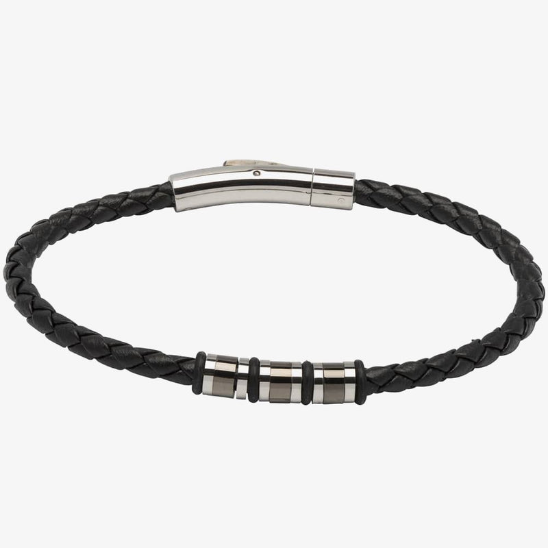 Unique Gunmetal Black Leather Bracelet B404BL/21CM