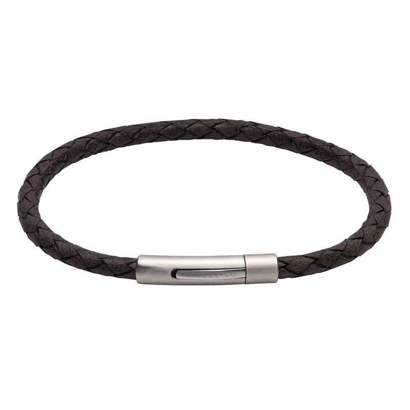 Unique Stainless Steel Matte Polished Moroccan Brown Leather Bracelet B444MO/21CM